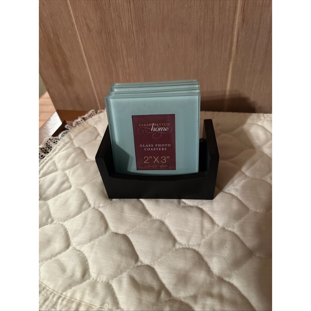 Set of 4 Sarah Peyton Home Glass Coasters‎ 2x3" Photo Picture Display
